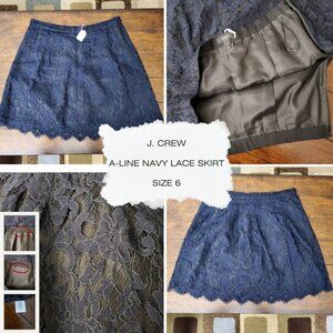 J. Crew A-Line Navy Lace Skirt Size 6